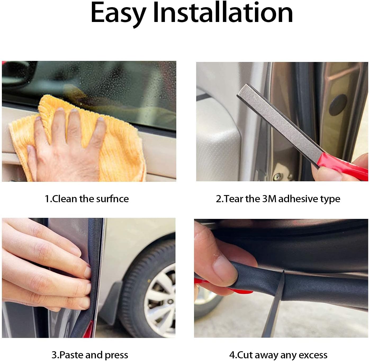D Shape Weather Stripping-Flexible PVC with Sensitive Adhesive System-Car Engine Cover,Trunk Cover Guard Trim and Car Door-Seal,Soundproof,Waterproof and Reduces Friction-Black