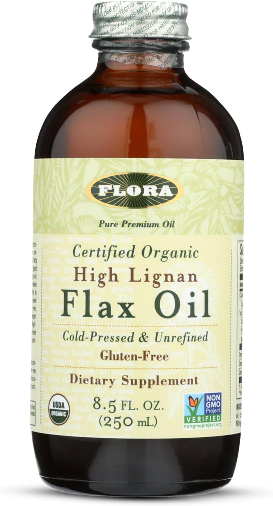 Flora - High Lignan Flax Oil - Provides Benefits of Essential Fatty Acids (EFAs) with Lignans - Contains Omega-3, 6 & 9 - Organic, Non-GMO & Gluten-Free - Keep Chilled - 8.5 fl. oz. Glass Bottle