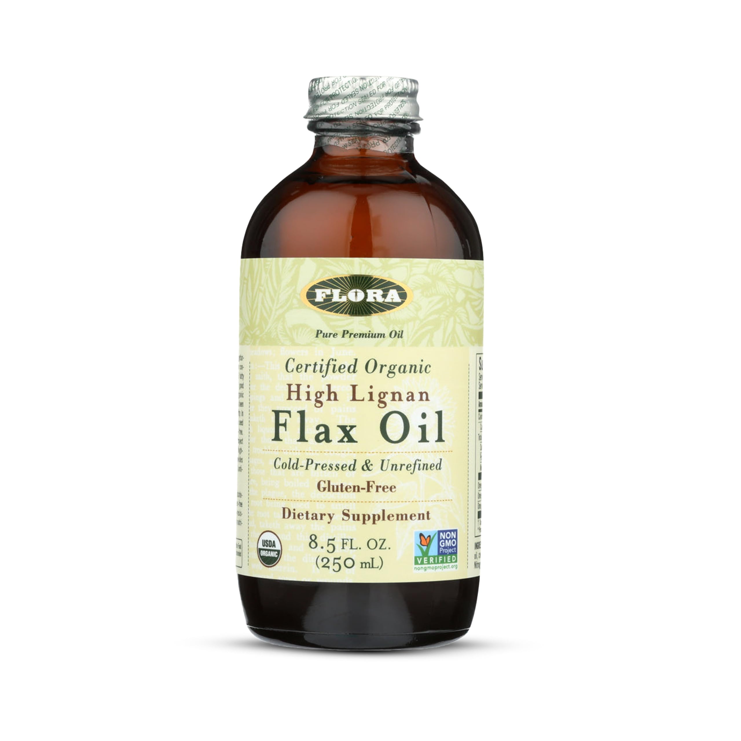 Flora - High Lignan Flax Oil - Provides Benefits of Essential Fatty Acids (EFAs) with Lignans - Contains Omega-3, 6 & 9 - Organic, Non-GMO & Gluten-Free - Keep Chilled - 8.5 fl. oz. Glass Bottle