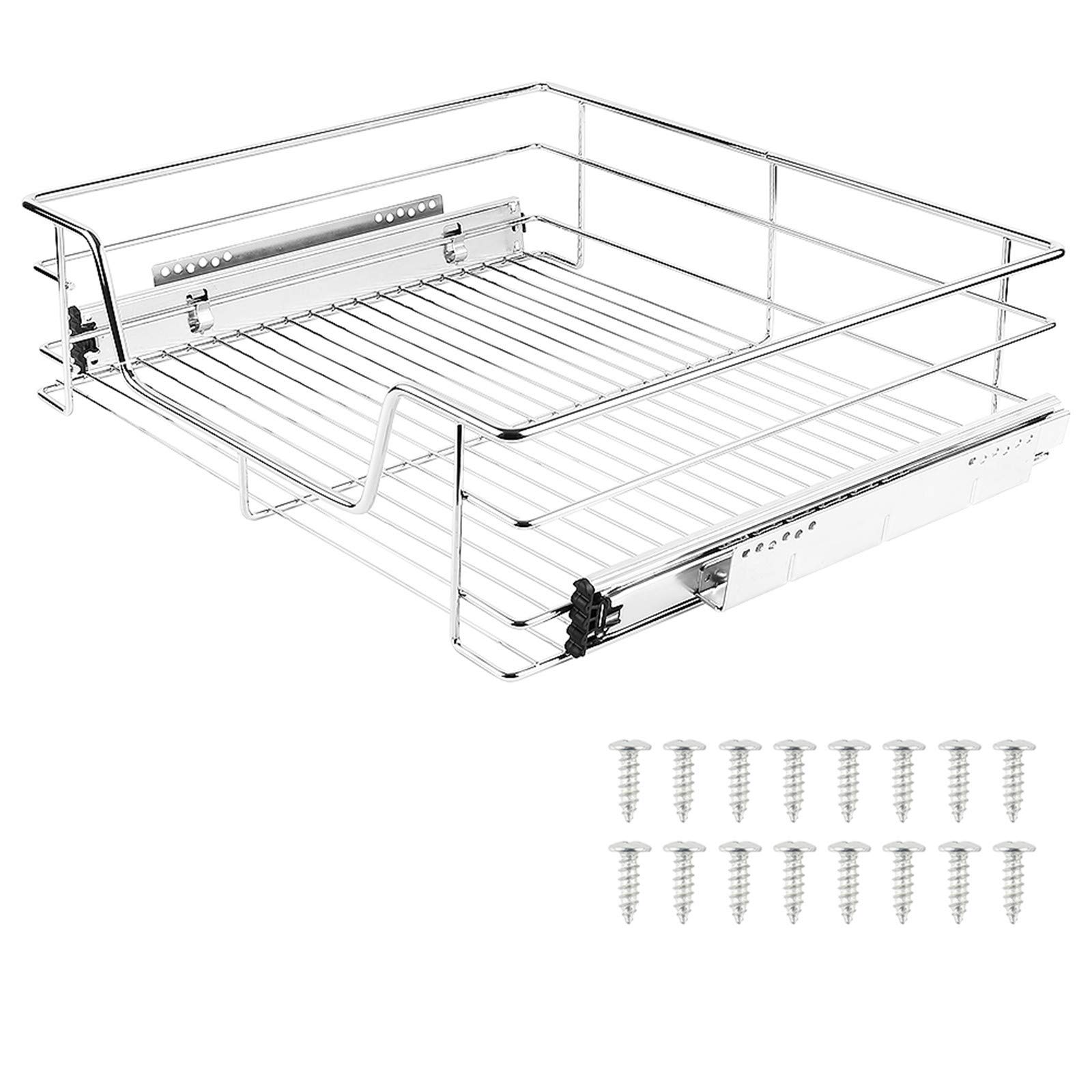 OHMG Cassetto Estraibile, Cestello Telescopico, Cassetto Cucina Mobile, Acciaio Cromato, Carico Massimo 20KG (60cm, 1PC)