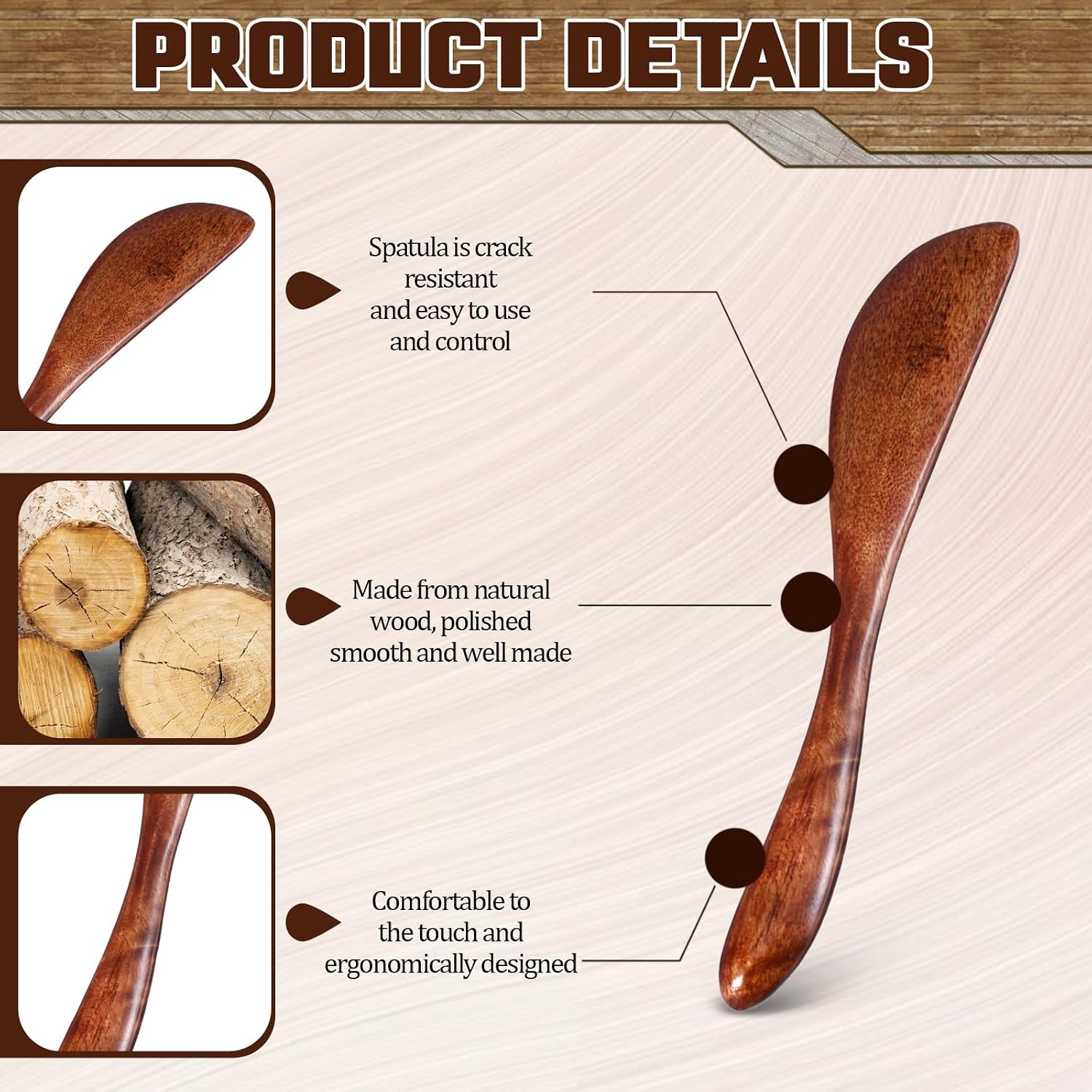 8 PCS Wooden Knife, Butter Knife, Butter Spreader Sandwich Condiment Cheese Spreader Knives,Thickened Solid Wood & Comfortable Feel for Kitchen Restaurant