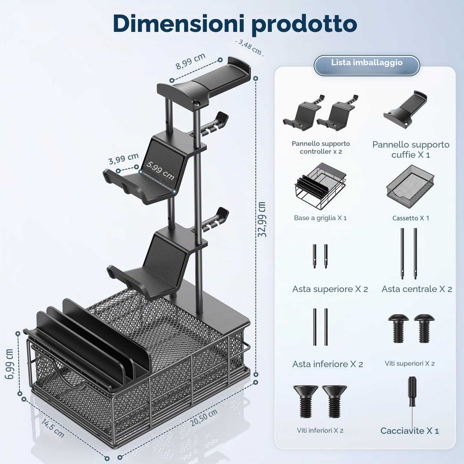 KDD Porta Cuffie da Scrivania con Cassetto, Porta Joystick PS5 con Organizzatore di Cavi, Supporto Cuffie con Barra di Supporto in Alluminio, Universale Accessori Gaming per Xbox One, PS4, PS5,PC