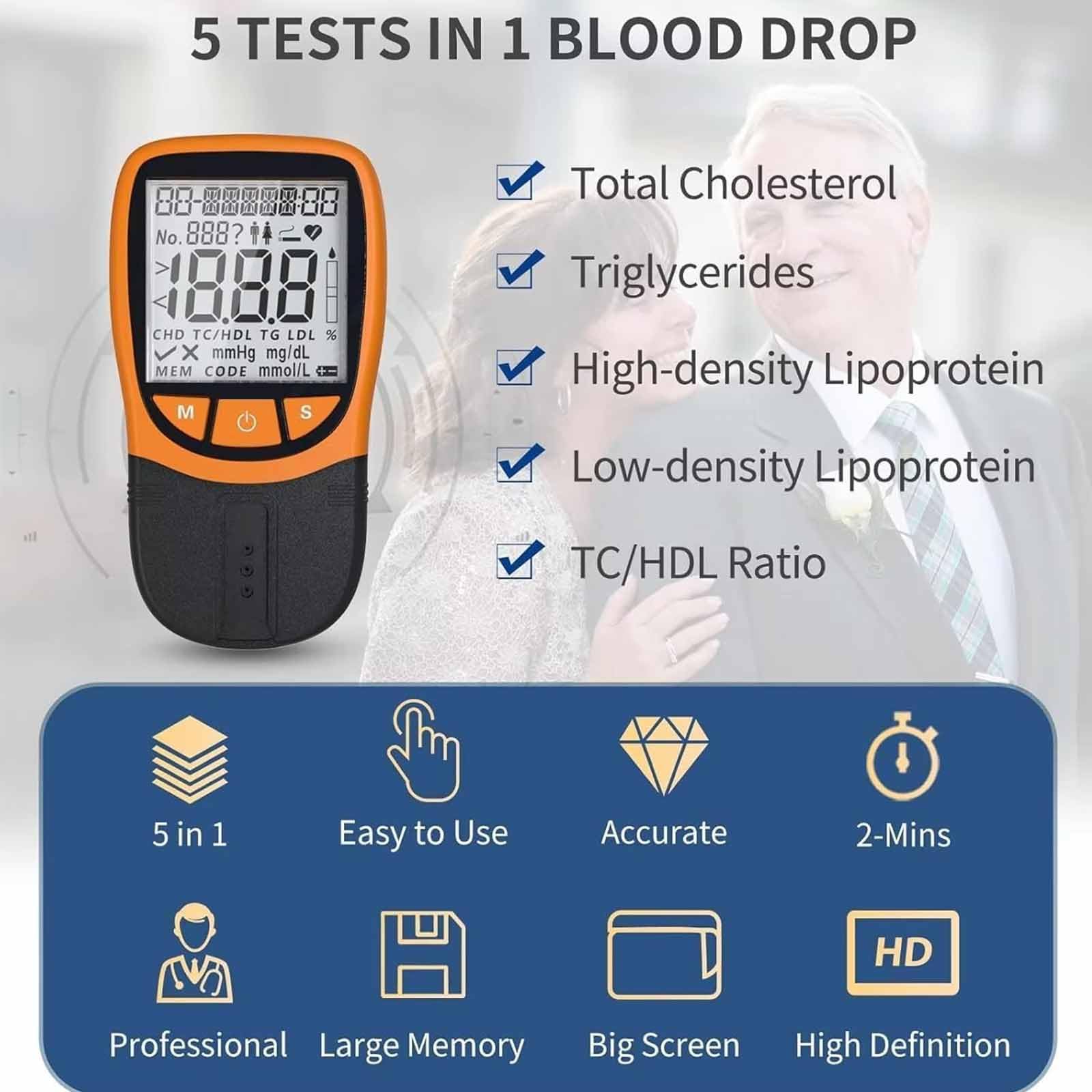 Profesjonalny Miernik Do Szybkiej Analizy Lipidów We Krwi, Oficjalny Zestaw Do Badania Całkowitego Cholesterolu We Krwi Z 20 Paskami Testowymi Do Pomiaru Cholesterolu, Objętość 35 ΜL ~ 40 ΜL I Czas
