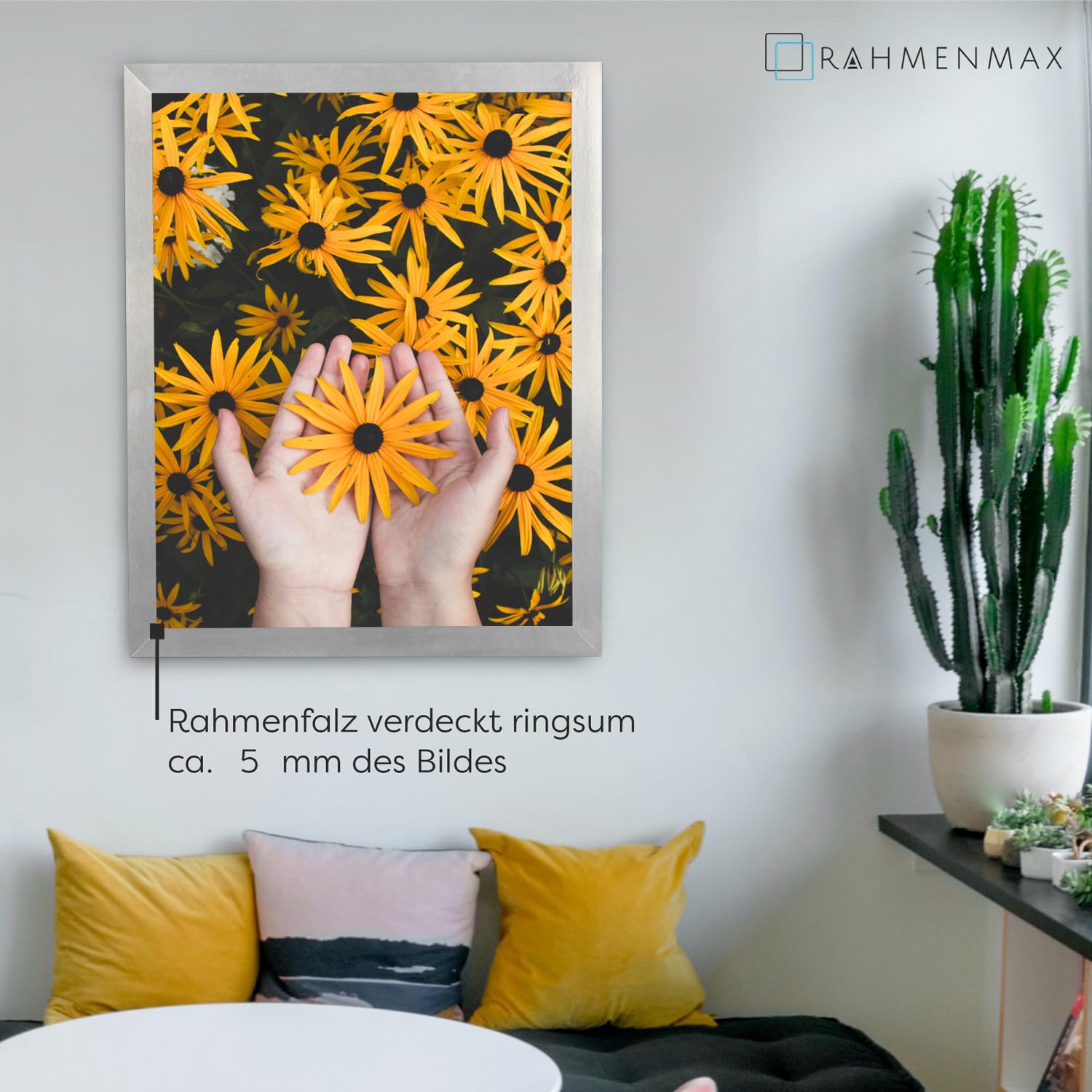 RahmenMax Skane Bilderrahmen Posterrahmen Puzzlerahmen 70x100 cm Edelstahl Optik 100x70 cm mit weisser Rückwand und klarem Acrylglas