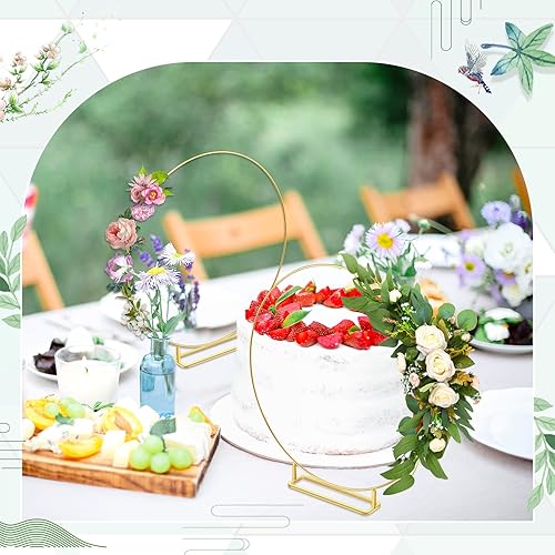 Miniatura 6 de Qunclay 15 piezas de centro de mesa de aro floral de metal de 12 pulgadas con soporte, centros de mesa redondos dorados, anillos de corona de metal