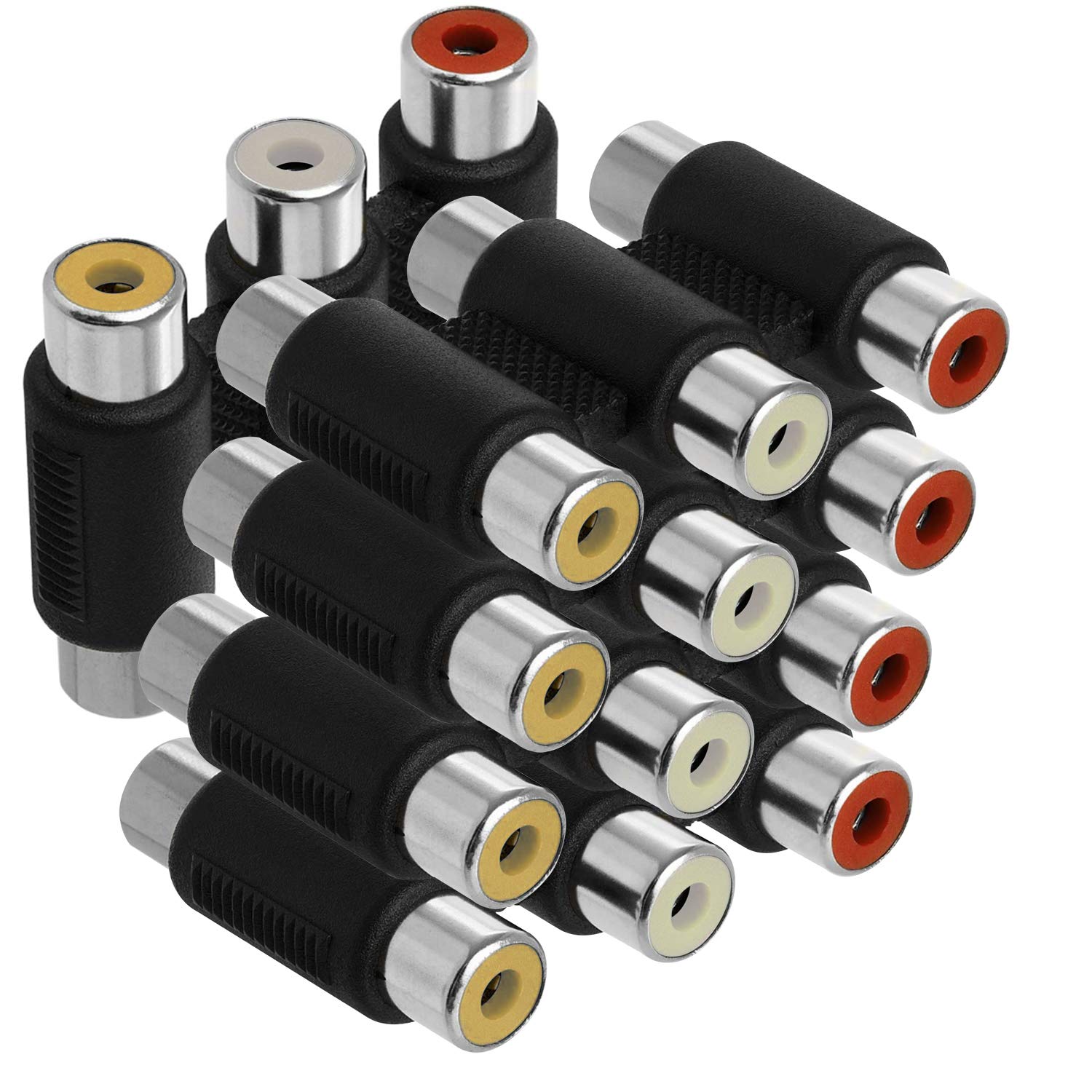 AYECEHI RCA Coupler 5 Pack Audio Video Female to Female Connector 3-RCA Jacks Adapter Jointer - White/Red/Yellow