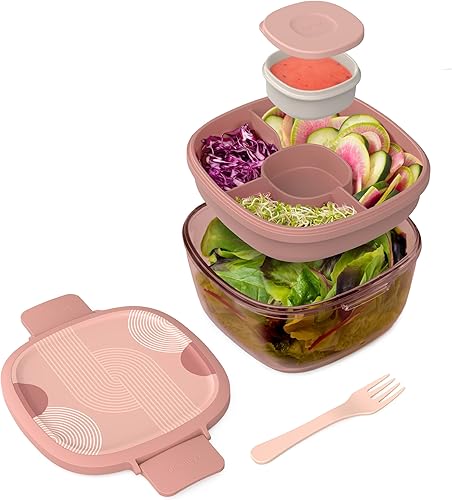 Miniatura 9 de Bentgo Recipiente de Ensalada de Vidrio Todo en Uno - Ensaladera Grande de 61 oz con Tapa, Bandeja Estilo Bento de 4 Compartimentos, Recipiente