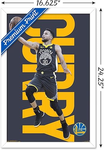 Miniatura 3 de Trends International NBA Golden State Warriors - Póster de pared de Stephen Curry 18, 14.725 x 22.375 pulgadas, versión enmarcada en blanco