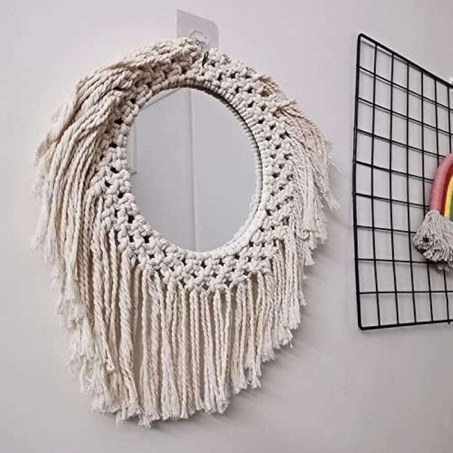 Wiszące Lustro ścienne Z Okrągłym Lustrem W Kształcie Słońca I Księżyca Z Makramy W Stylu Boho Rustykalnym, Do Salonu, Sypialni, Domu, C Section With Mirror