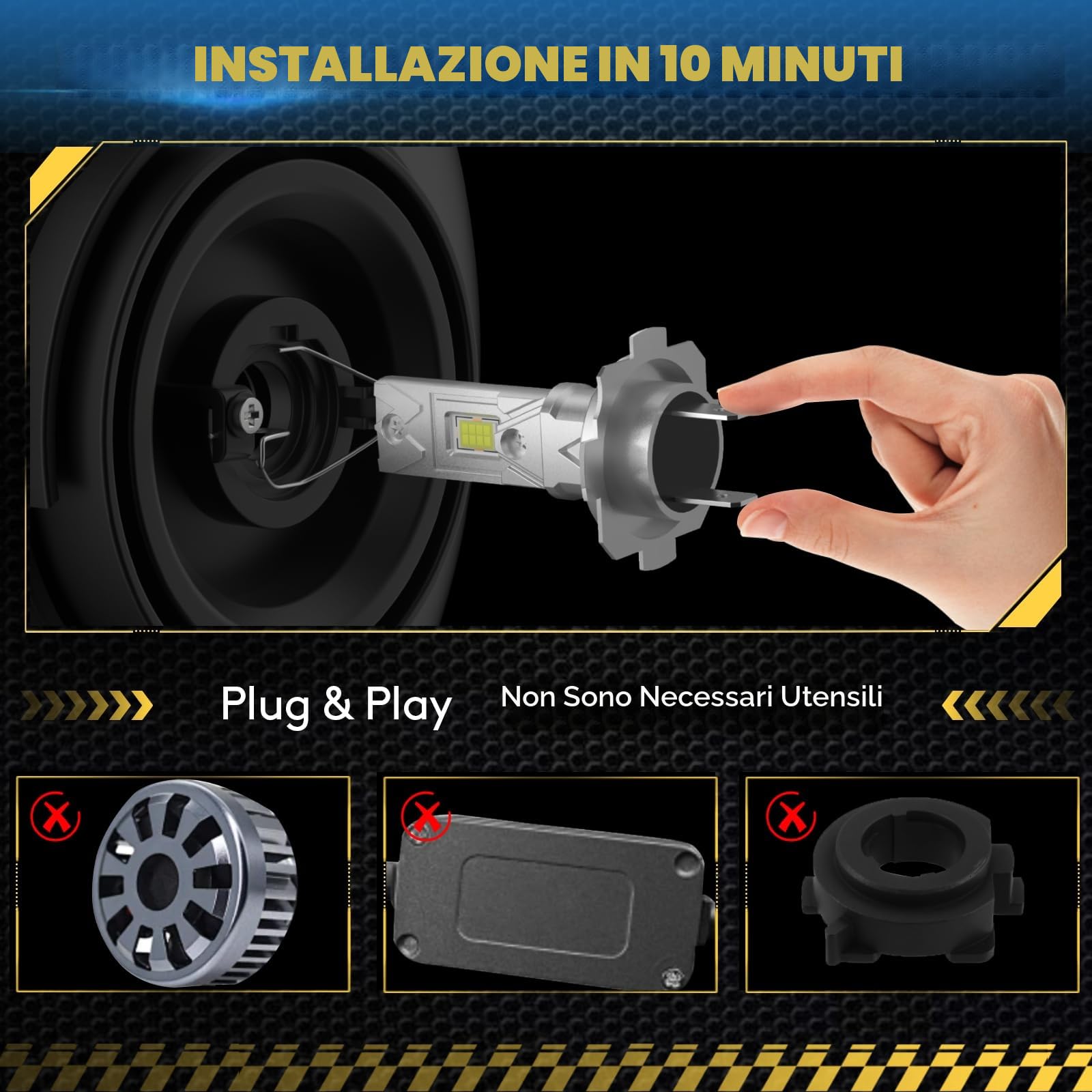 KOYOSO H7 LED 100W 22000LM Lampada 6500K 1:1 Mini Design，Lampadina Led H7 Plug and Play, Confezione da 2