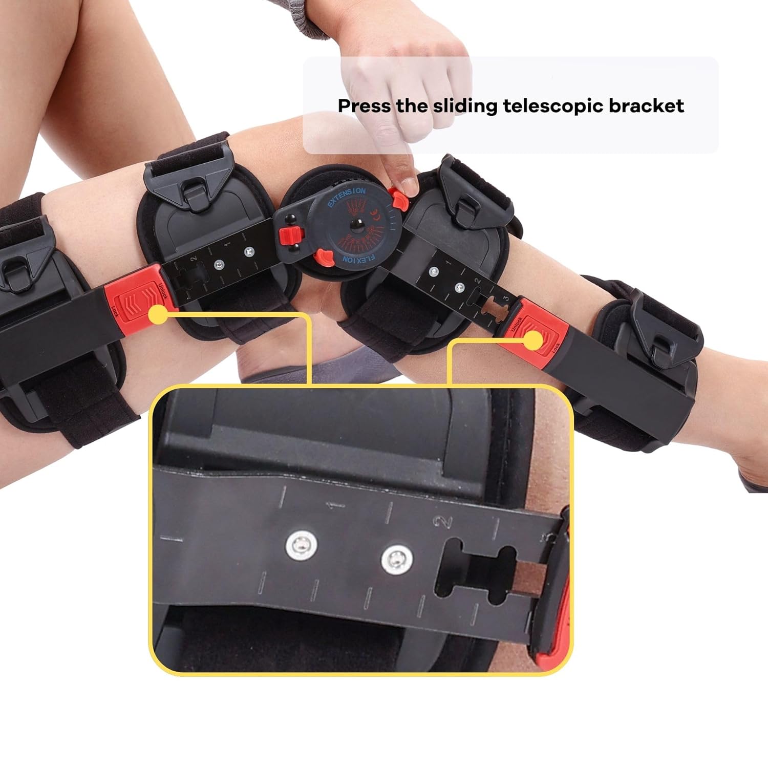 Hinged ROM Knee Brace with Shoulder Strap Post Op Knee Immobilizer Adjustable Knee Support with Side Stabilizers Medical Knee Orthopedic Support for Men and Women, Left or Right Leg (Red) - Image 4