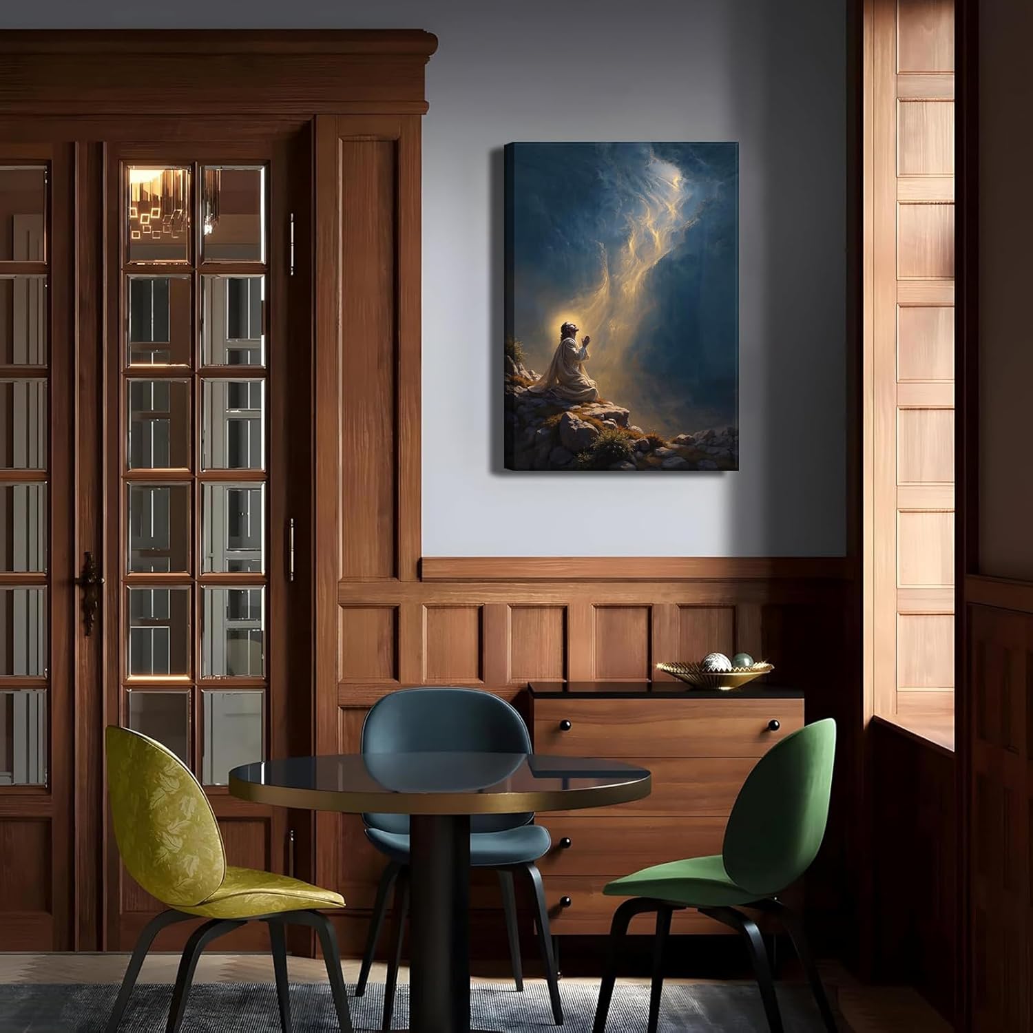 jesus praying canvas wall art christian repentance and forgiveness painting jesus prayers in the garden of gethsemane poster prints for living room bedroom church home decoration jesus praying 16"l x 12"w