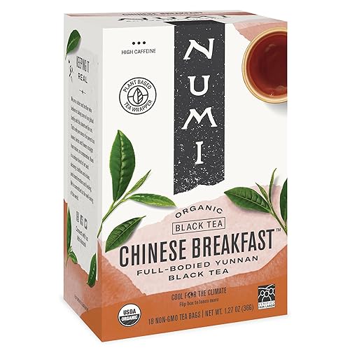 Numi - Té de desayuno chino orgánico, 18 bolsas de té negro Yunnan por caja (el embalaje puede variar)