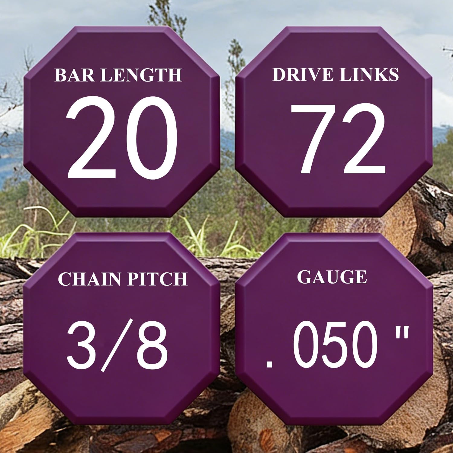 5-Pack 20-inch Chainsaw Chains 3/8 LP Pitch .050" Gauge 72 Drive Links, Fits Stihl MS311 MS391, Husqvarna Rancher 455 460 555 570 576XP 257 365 372XP, Poulan 33RS-72, PR5020 - E72 and More.