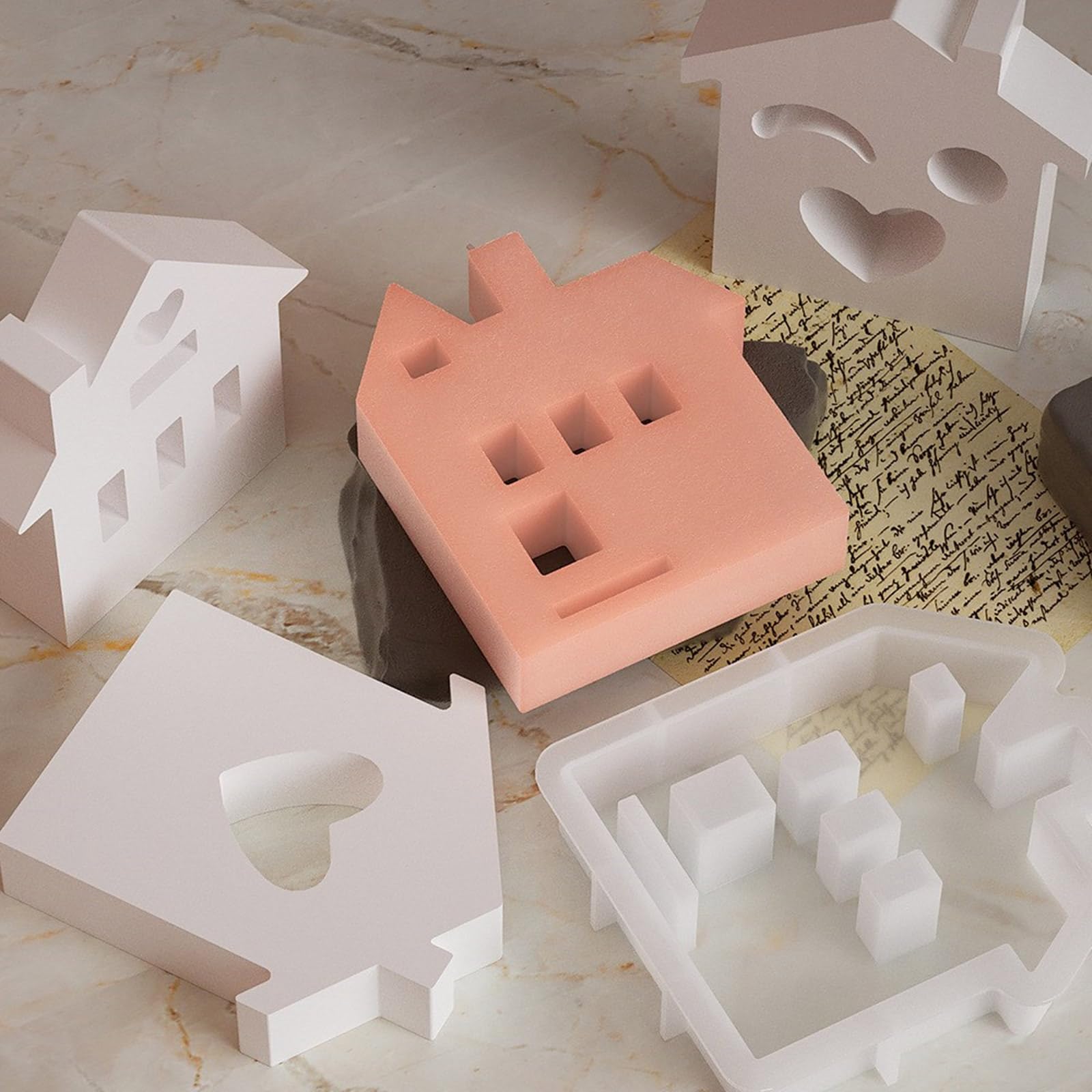 Formy silikonowe, MDHQ 3D House silikonowe formy do żywicy serce w kształcie domu foremka na świecę świeca zapachowa Making ciasto dekoracje narzędzia do pieczenia
