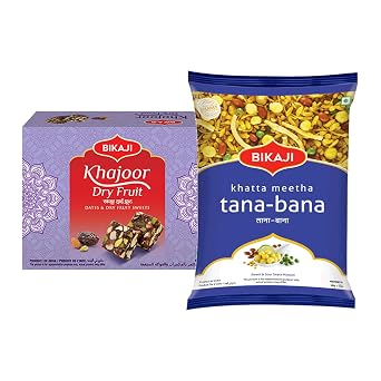 Bikaji Khajoor Dry Fruit Burfee/Burfi 250g and Khatta Meetha Snacks Mixture 1kg Combo Pack | Sweet and Tangy Snack | Authentic Mithai | Authentic Indian Taste | Family gatherings.