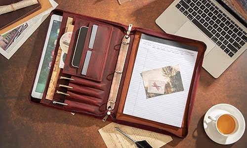 Miniatura 2 de AZXCG Carpeta de cuero para padfolio, carpetas de 3 anillos con bloc de notas de tamaño carta A4, organizador de negocios con cremallera, compañero