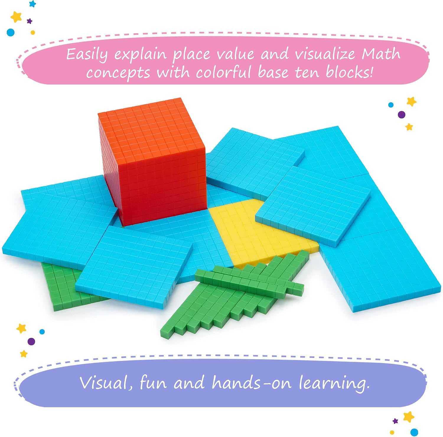 Simply magic 131 PCS Base Ten Blocks for Math - Place Value Blocks, Base 10 Math Manipulatives K-3, Math Counters, Number Blocks, Math Cubes for Kids, Counting Blocks - Kindergarten 1st 2nd 3rd Grade