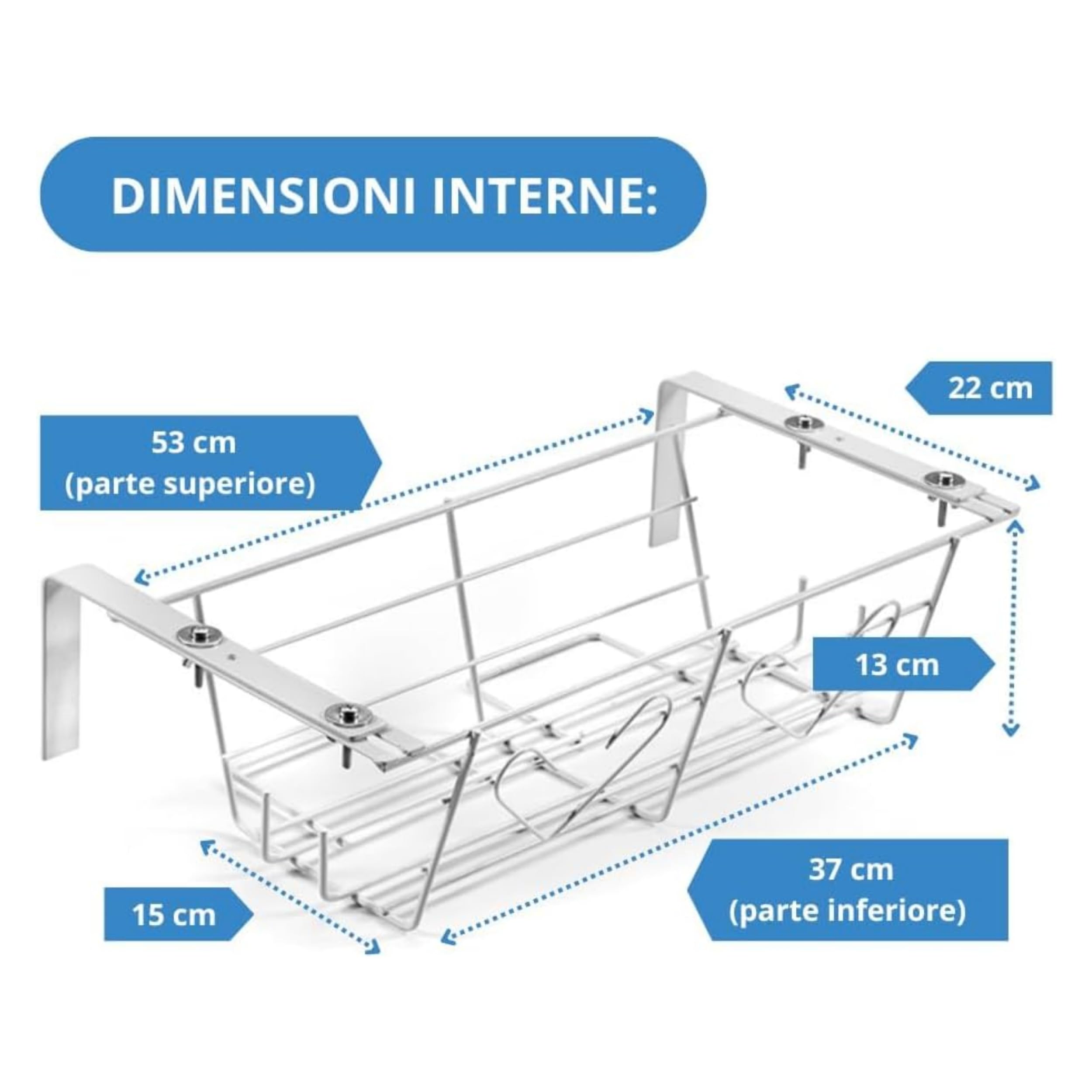 ANDRYS Portavaso da Fiori per Vasi da 50cm Struttura Regolabile (Bianco) | Fioriera da Balcone ed Esterno, Porta Vaso in Acciaio Resistente Verniciato