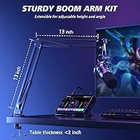 Vista 8 de MAONO Kit de micrófono dinámico XLR/USB, micrófono podcast RGB con software, silencio, perilla de ganancia, control de volumen, brazo de brazo