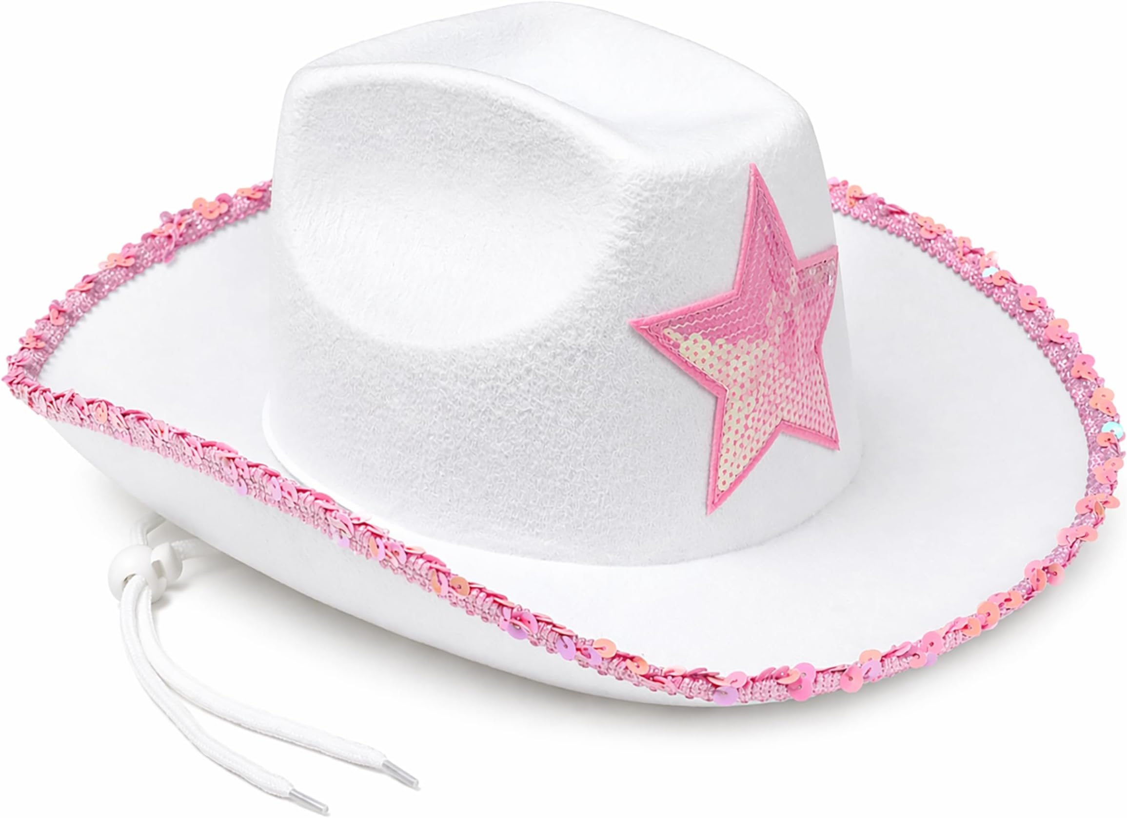 GiftExpress White Felt Cowgirl Hat with Pink Sequin Star, Country Themed Party Cowboy Dressup Play Costume Hat For Teens & Adults