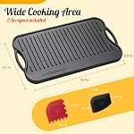 Overmont Reversible Grill Pan Cast Iron Pan 17x9.8 Pre-Seasoned Skillet with Handles for Stovetop Open Fire Oven, Scrapers Included