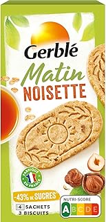 Gerblé Biscuits Matin Noisettes – Céréales Complètes, Réduits en Sucres, Source de Fibres – Petit-Déjeuner Gourmand Sans Huile de Palme, 200 g