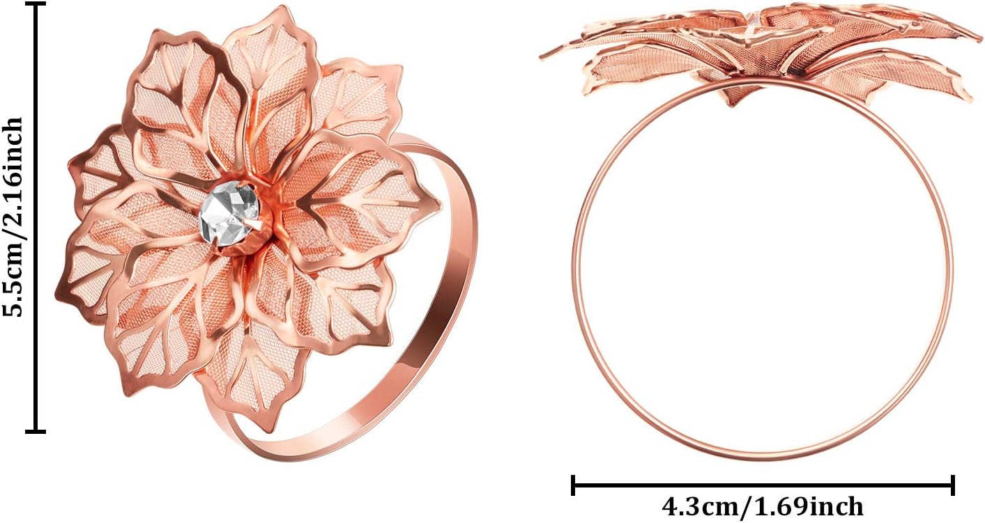 24 Pack Napkin Rings Alloy Hollow Out Flower Ring Napkin Holder Adornment Exquisite Household Floral Rhinestone Napkins Rings Set for Wedding, Mother’s Day, Party Dinner Table Decor(Red) : Home & Kitchen
