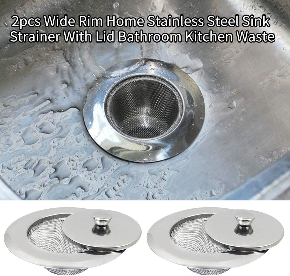 2pcs Kitchen Sink Strainer,Stainless Steel Drain Filter Strainer with Lid,4.45" Large Wide Rim Anti Clogging Mesh Drain Strainer,Drain Cove r for Most Bathroom Kitchen Sinks Drain