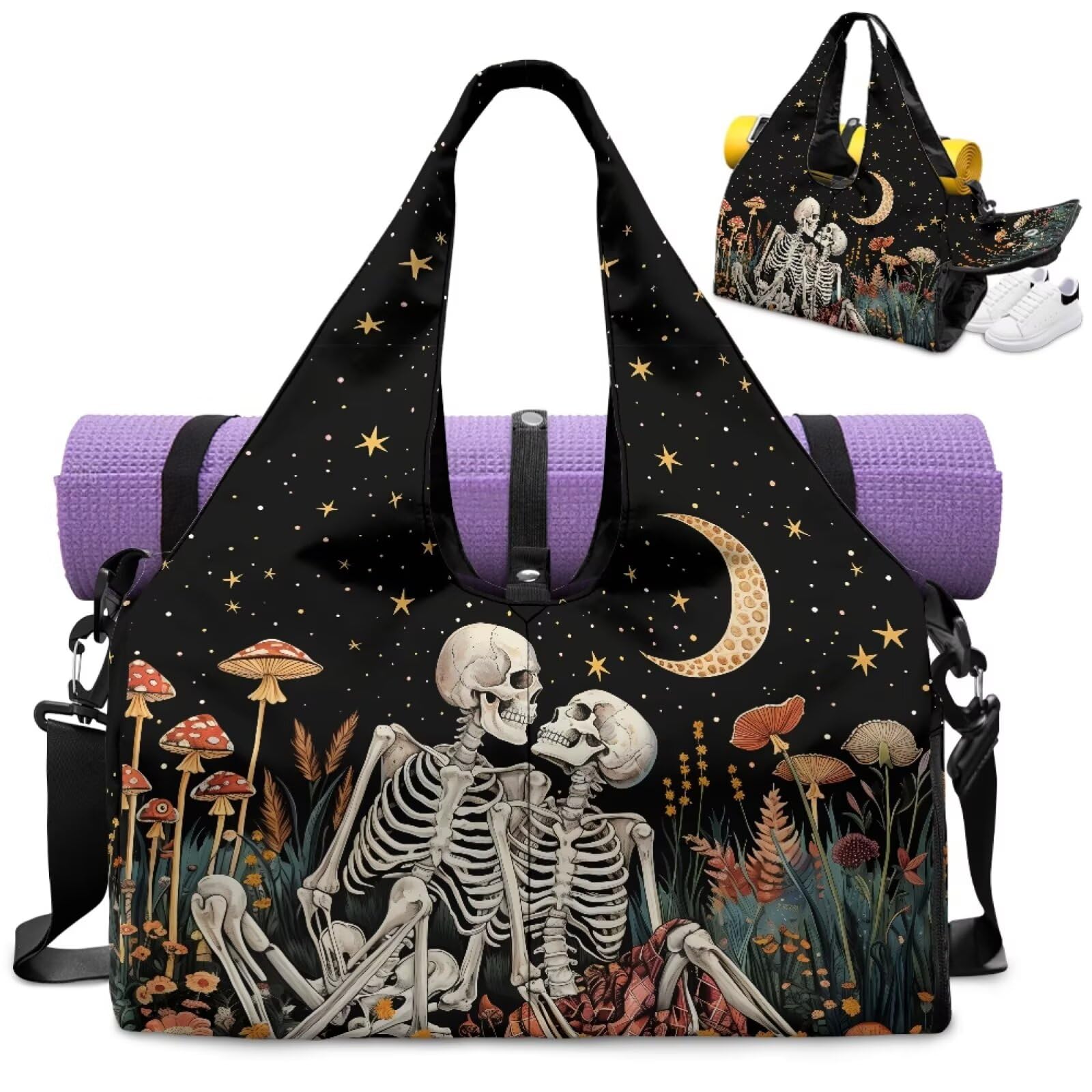 Dngkaoje Sunflower Yoga Mat Bag Carrier with Yoga Strap Womens Gym Bag with Shoe Compartment Sunflower Notes Print Pilates Tote Bag Yoga Accessories for Women Pilates Reformer Board Carry Bag — image 1