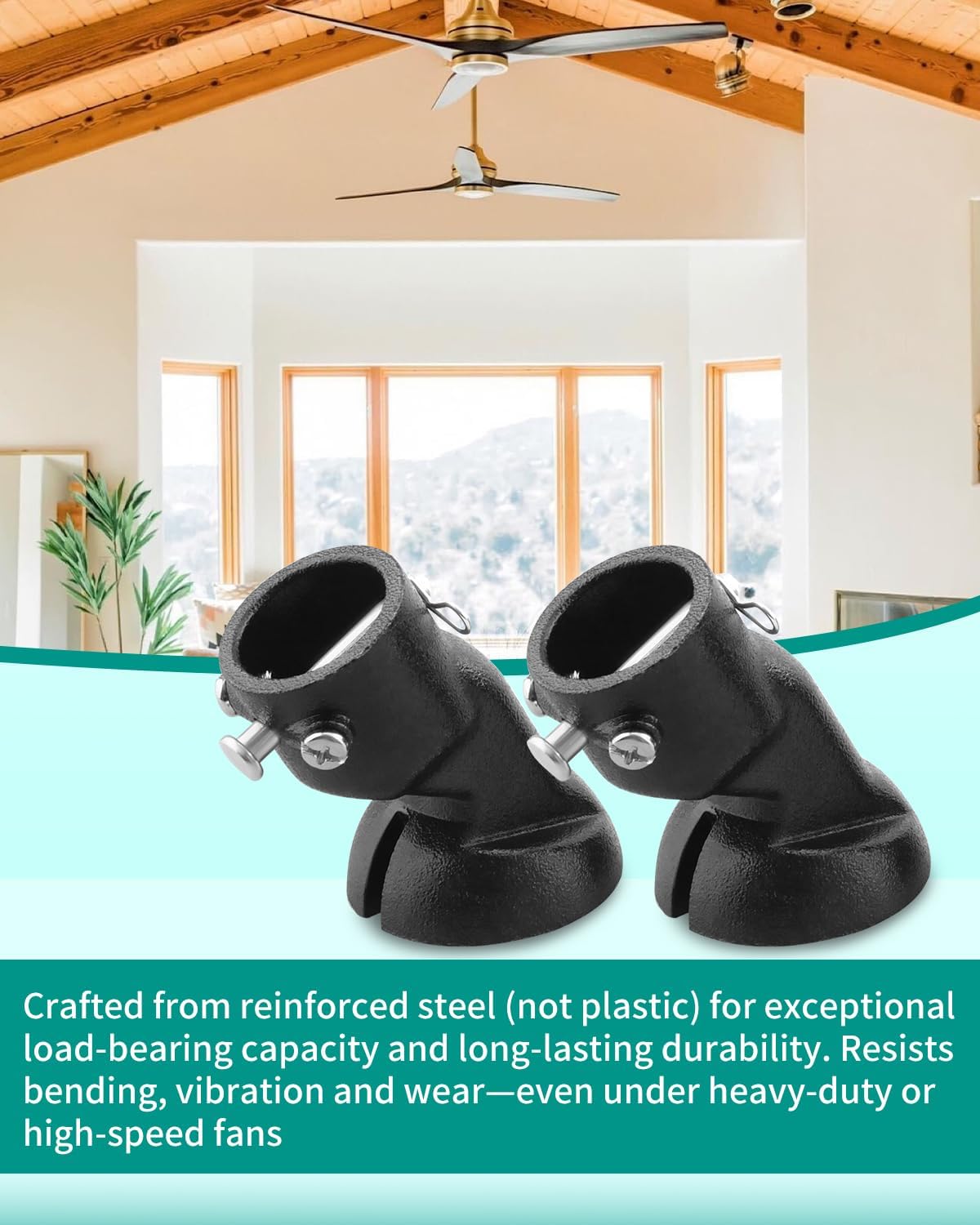 Sloped Ceiling Fan Adapter Black Ceiling Fan Mount Adapter Fit for Flat Vaulted Sloped Ceilings Up to 45°, for 1 Inch Down Rod 1.7 Inch Inner Diameter Mounting Brackets