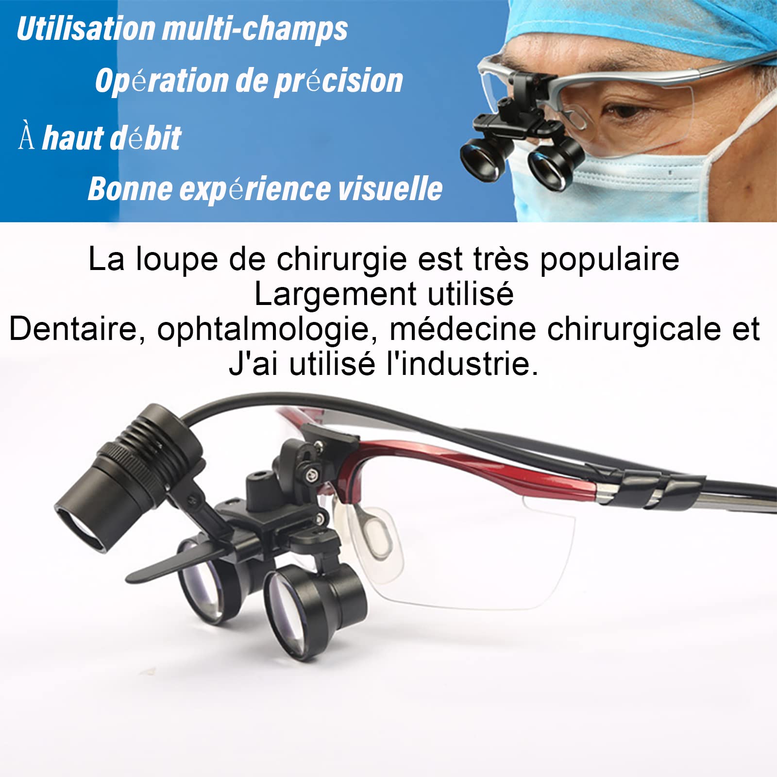Loupe dentaire,Loupe binoculaire,2.5X 420mm Loupes Chirurgicales Dentaires with LED Headlight, Utilisé en dentisterie, Chirurgie, bijoutier ou Passe Temps, Loupe Portable