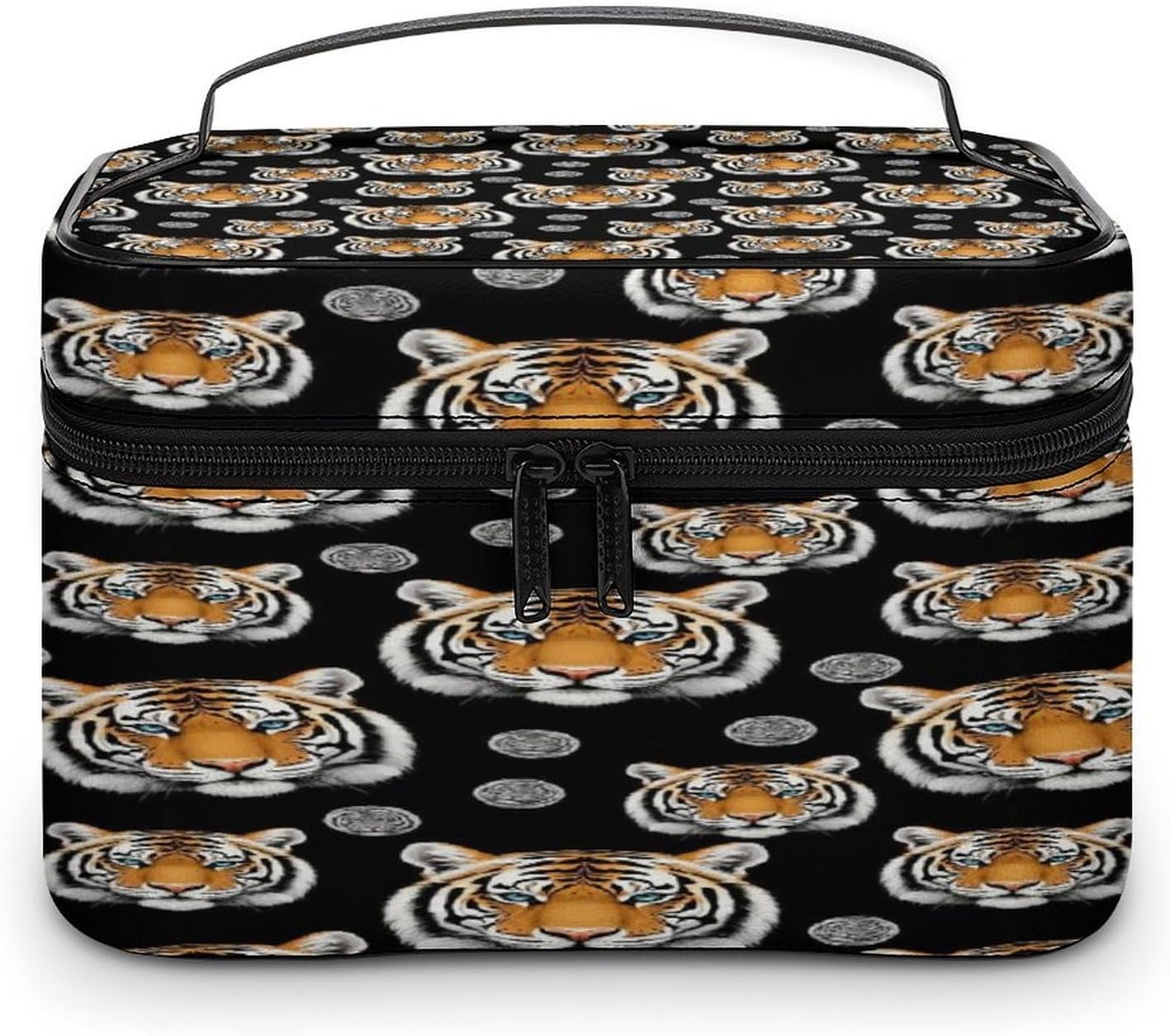 Lightweight White Tiger Dots Tigers Toiletry Bag with Handle