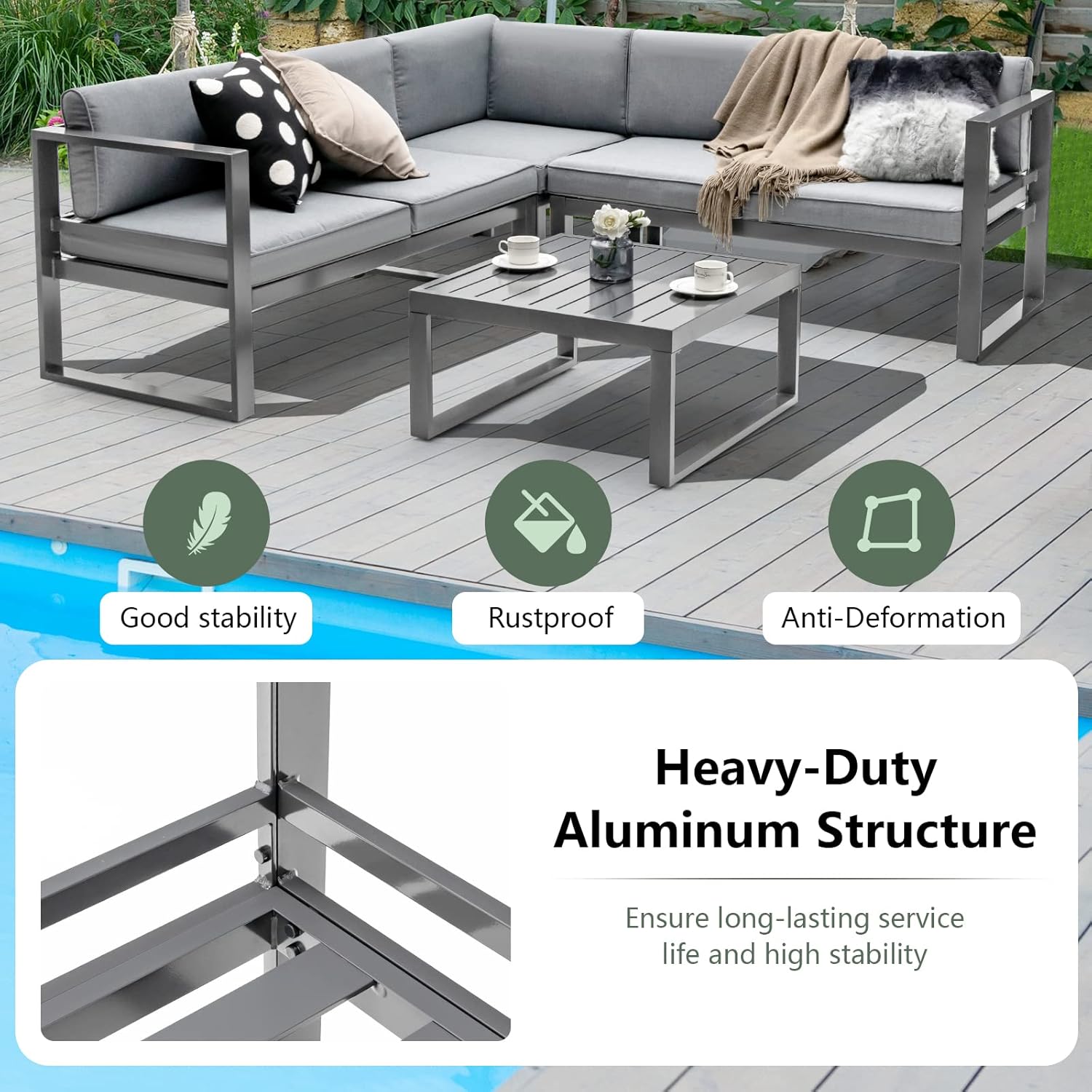 Giantex 4 Piece Patio Furniture Set, Aluminum Sectional Patio Sofa Set, 4 Inch Thick Seat & Back Cushions, Convenient Coffee Table, Outdoor Metal Conversation Set for Backyard Garden Poolside