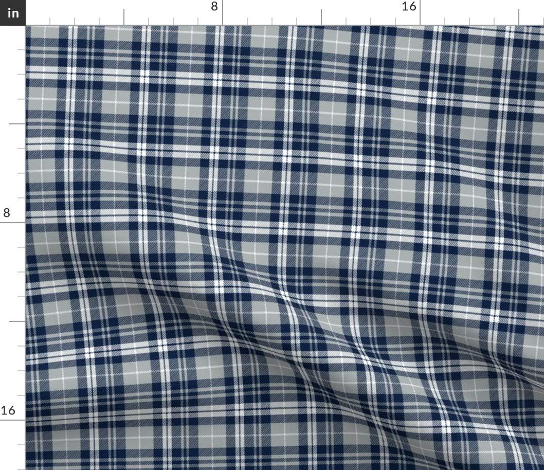 Spoonflower Fabric - Blue Plaid Rustic Gray Navy Check Small Scale Traditional White Tartan Printed on Petal Signature Cotton Fabric Fat Quarter - Sewing Quilting Apparel Crafts Decor