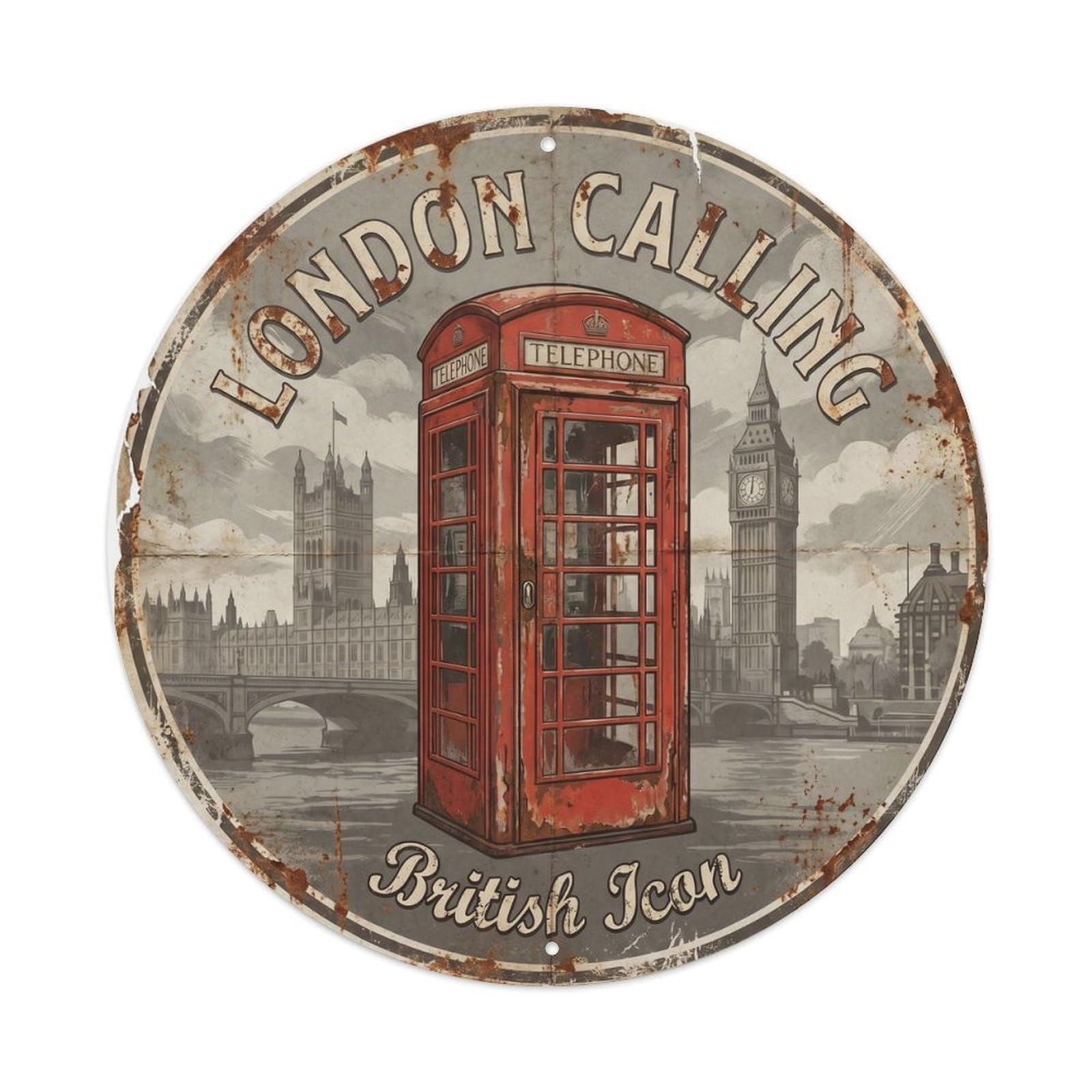 Fqnyr Style Vintage Travel Red Telephone London Metal Tin Sign