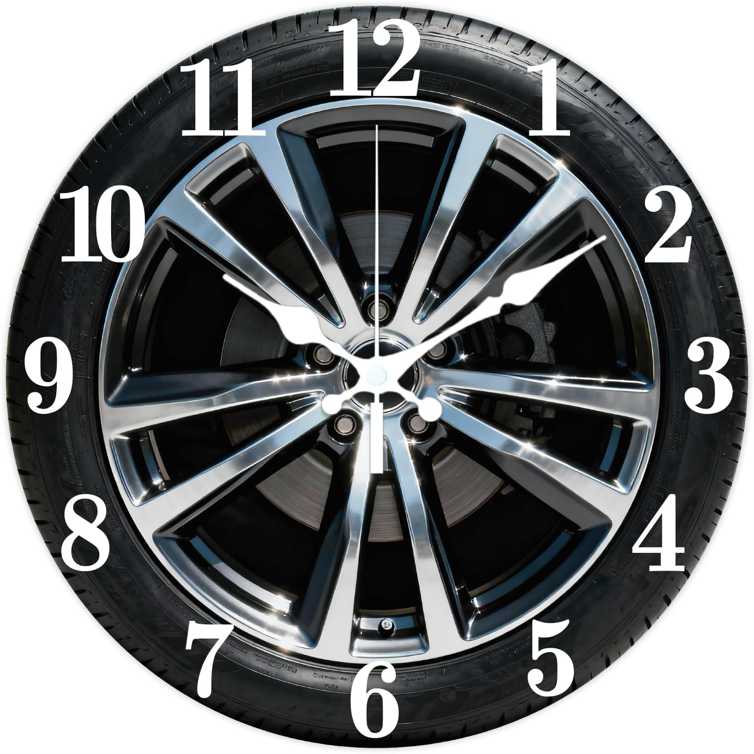 CHGCRAFT Tire Pattern Wall Clock 12 Inch Non-Ticking Clocks Round Wall Hanging Clock Battery Operated for Bedroom Living Room Kitchen Office