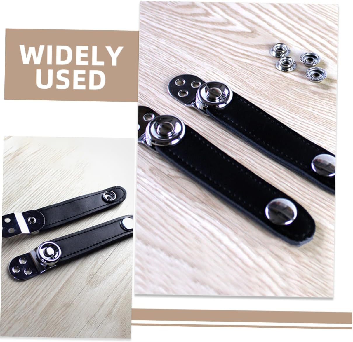 2pcs Black Steel Cowhide Accordion Straps with Buckle, Universal