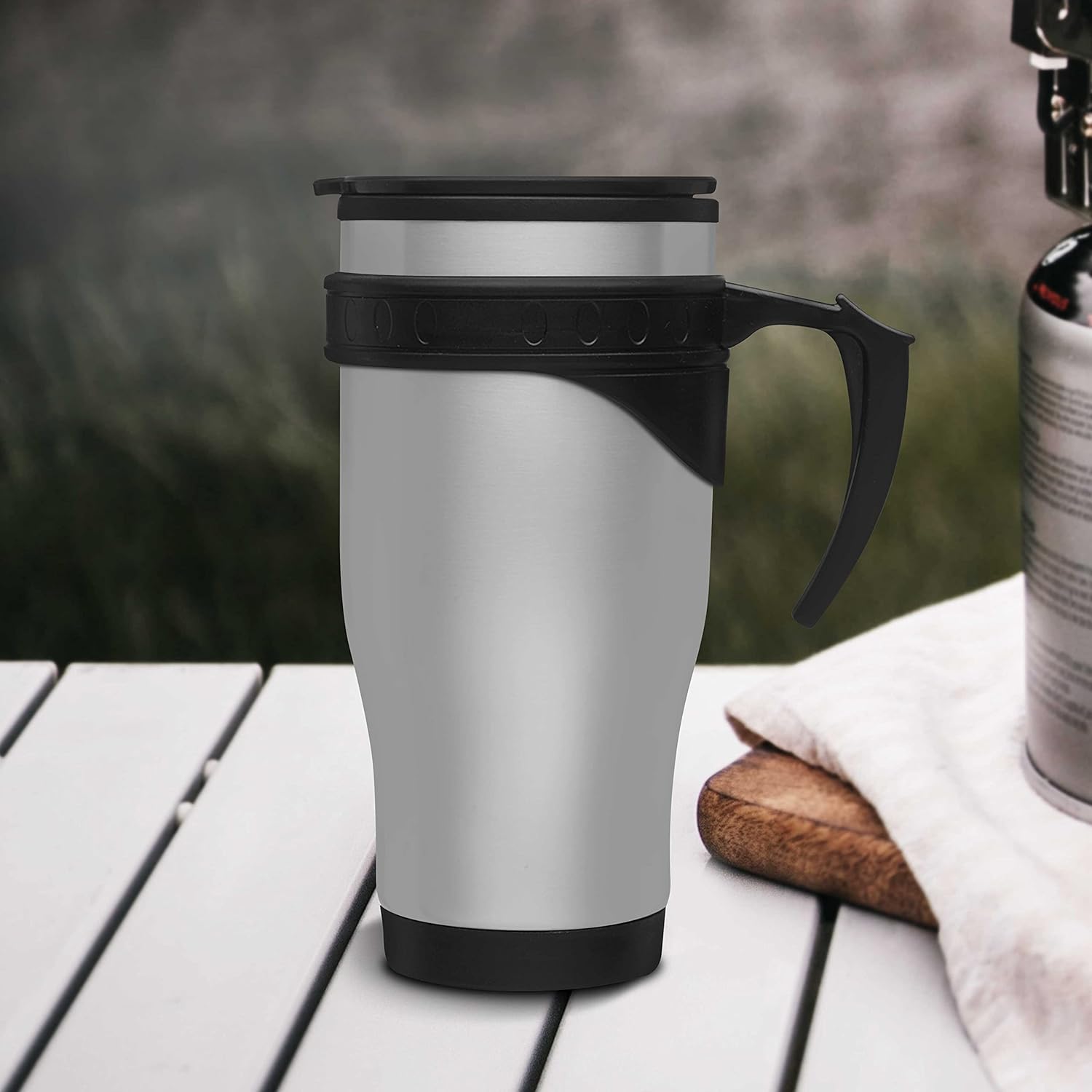 DISCOUNT PROMOS Sporty Stainless Steel Travel Mugs 16 oz. Set of 6, Bulk Pack - Perfect for Smoothies, Iced Coffee, Hot Chocolate, Other Hot and Cold Beverages - Silver