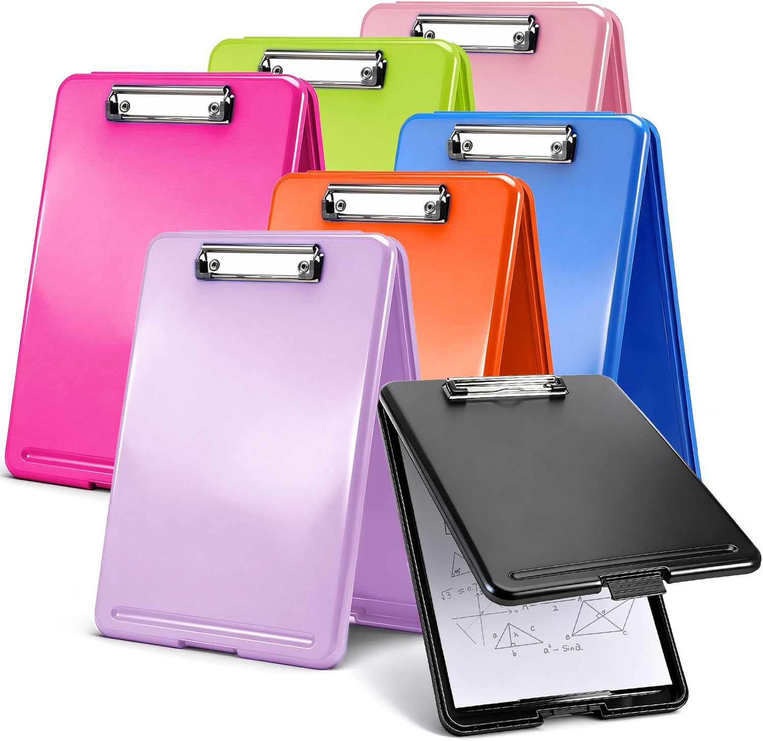 SHENLIU 7 Pcs Heavy Duty Clipboard with Storage, 9.3 x 13inches Portable Foldable Writing Boards with Compartment and Low Profile Clip Bright Color for Nurse Office Teacher
