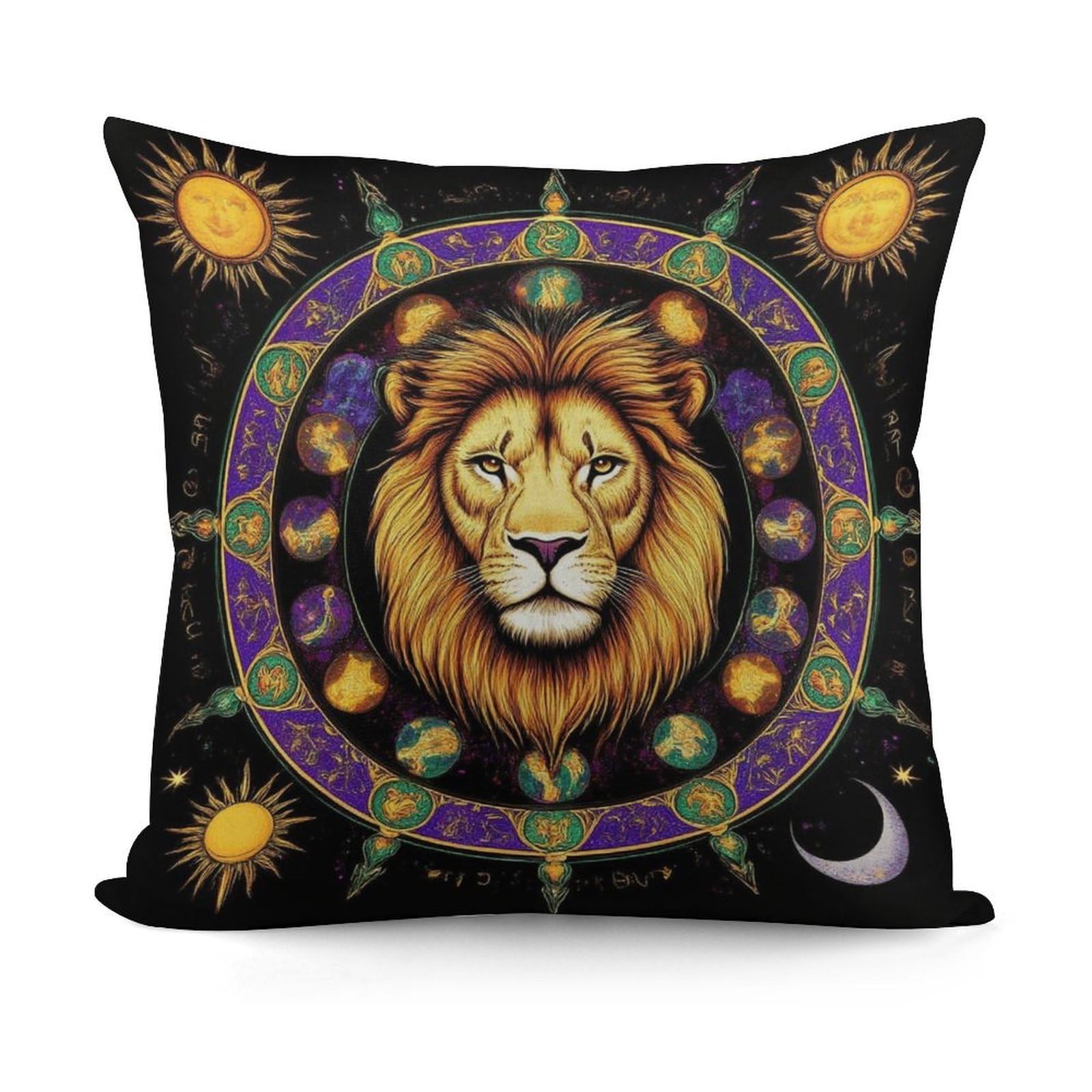 Smazdfxx Picture(750) Plush Pillow Cover With Zipper For Living Room,Bedroom, Sofa Trippy Sun Moon Witch Goth Lion Art Couch Cushion Decorative