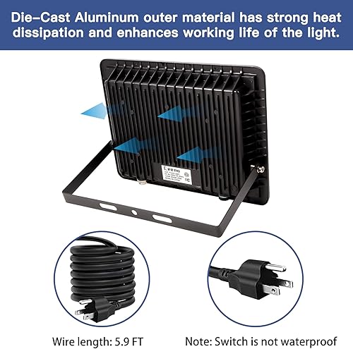 Miniatura 2 de 2 Pack 60W Plug in LED Flood Light Outdoor, 6000lm Super Bright Floodlight with 5.9FT Wire, IP66 Waterproof 6000K LED Work Light for Garage, Yard,