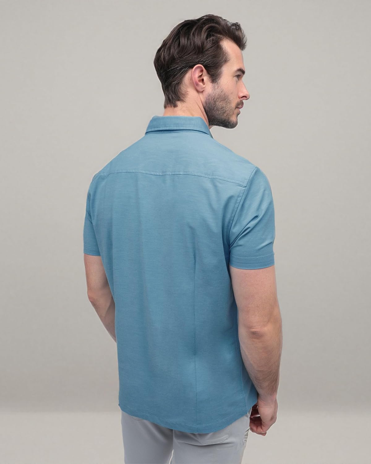 INTO THE AM Short Sleeve Button Down Shirts for Men S - 4XL Slim Fit Stretch Mens Button Up Shirt Business Casual Dress Shirt