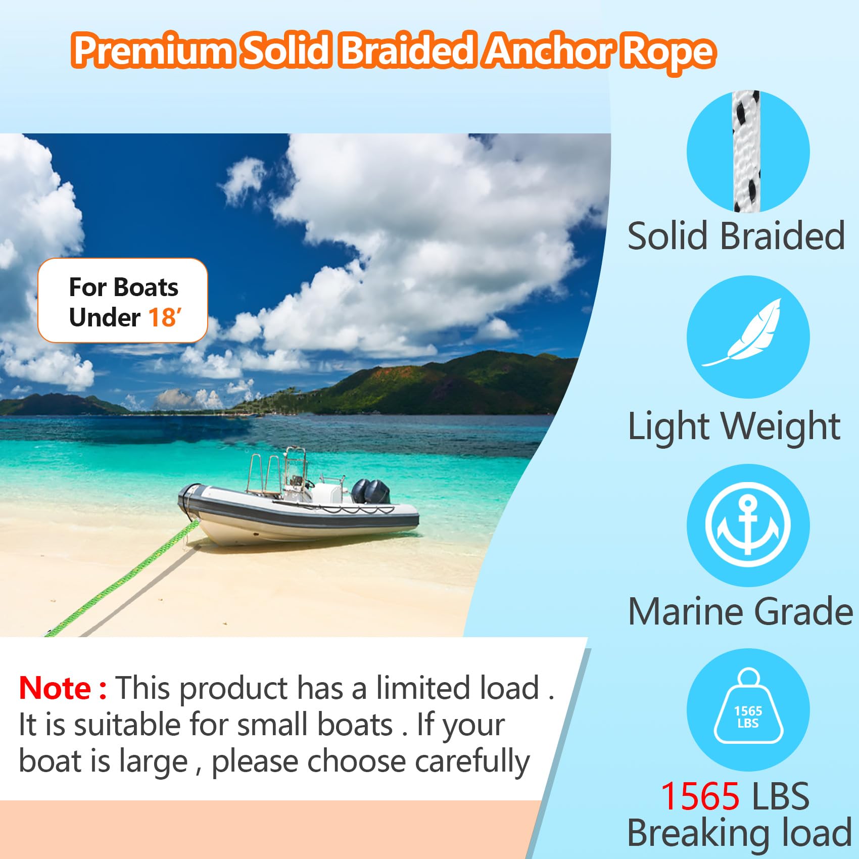 3/8 Inch 100 FT Anchor Rope, Boat Anchor Rope Solid Braid MFP, Anchor Line with 316 Stainless Steel Thimble and Snap Hook - Green & Yellow