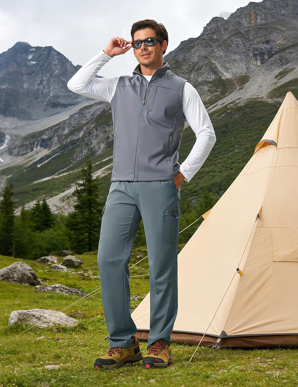 TBMPOY Men's Hiking Pants Lightweight Quick Dry Travel Fishing Waterproof Stretch Pants 5 Pockets Outdoor Cargo Work