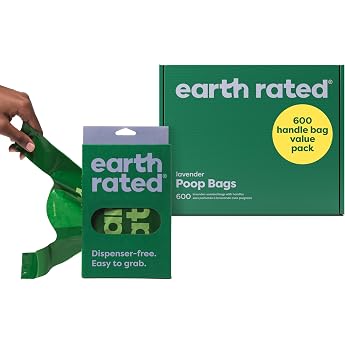 Earth Rated Dog Waste Bags with Handles Value Pack Easy Tie &amp; Guaranteed Leak Proof Lavender 600 Handle Bags | Extra thick bi