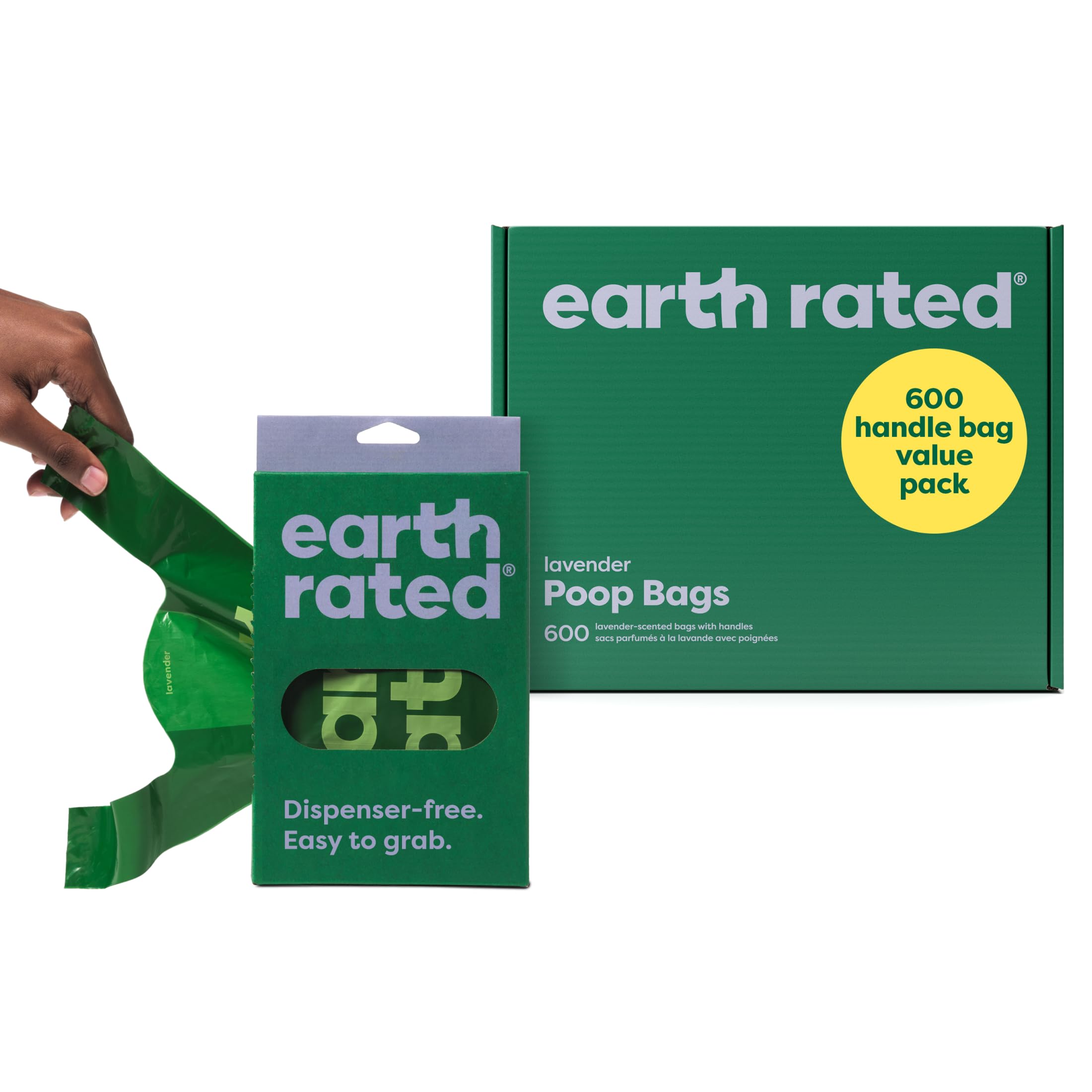 Earth Rated Dog Poo Bags with Handles Value Pack, Easy Tie and Guaranteed Leakproof, Lavender, 600 Handle Bags