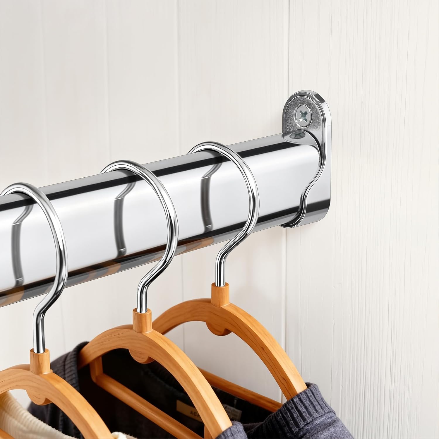 Premium Chrome Oval Closet Rod for Hanging Clothes 52 to 70 Inch, Includes End Supports, Adjustable Wardrobe Tube, Heavy Duty Extendable Closet Pole, Carbon Steel
