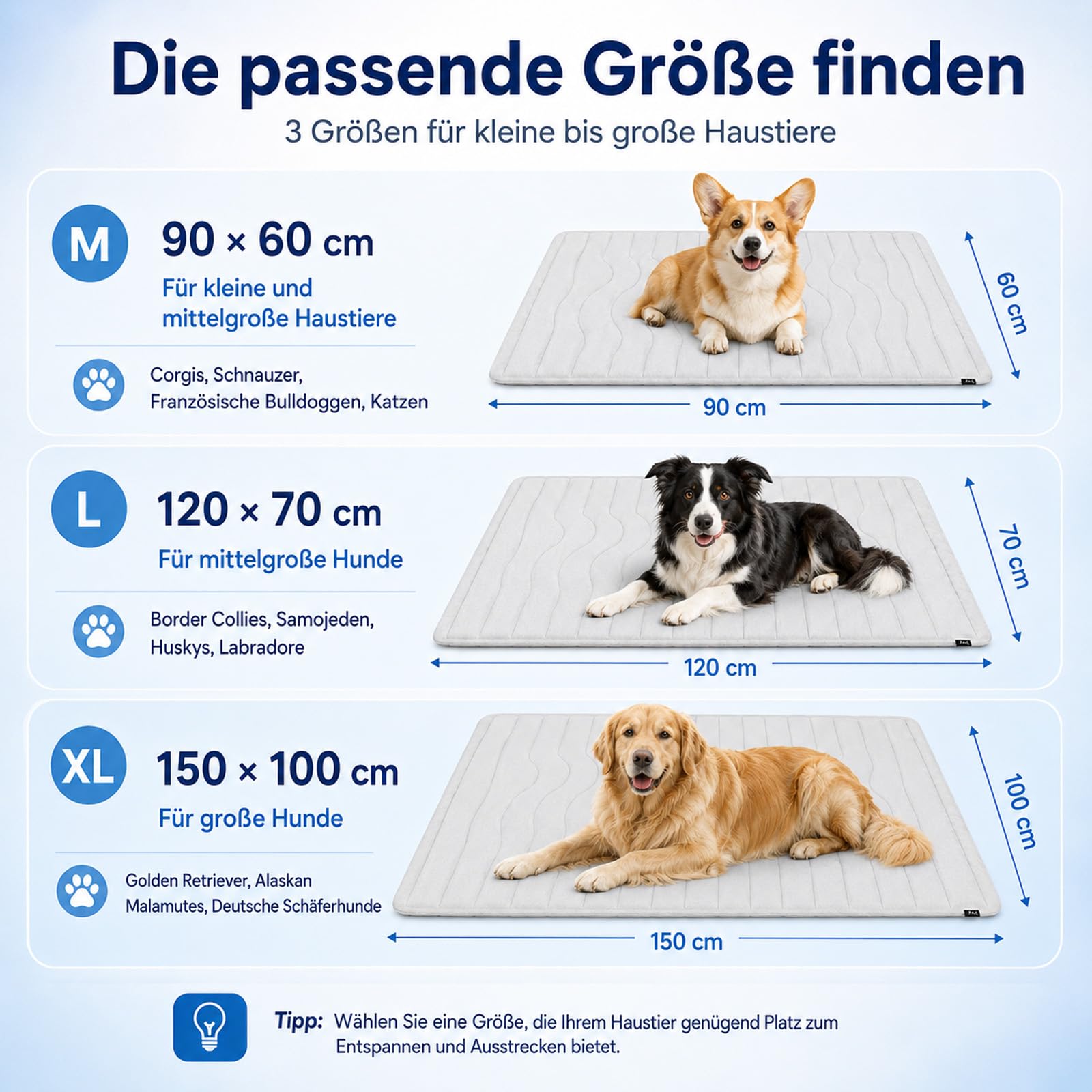 Hunde Kühlmatte, Hundematte – die innovative Kühlmatte für Hunde, kühlmatte hund selbstkühlend, groß & rutschfest, waschbare Hundematte, faltbar, für Sommer, Auto, Garten & Reise (Hellgrau, M)