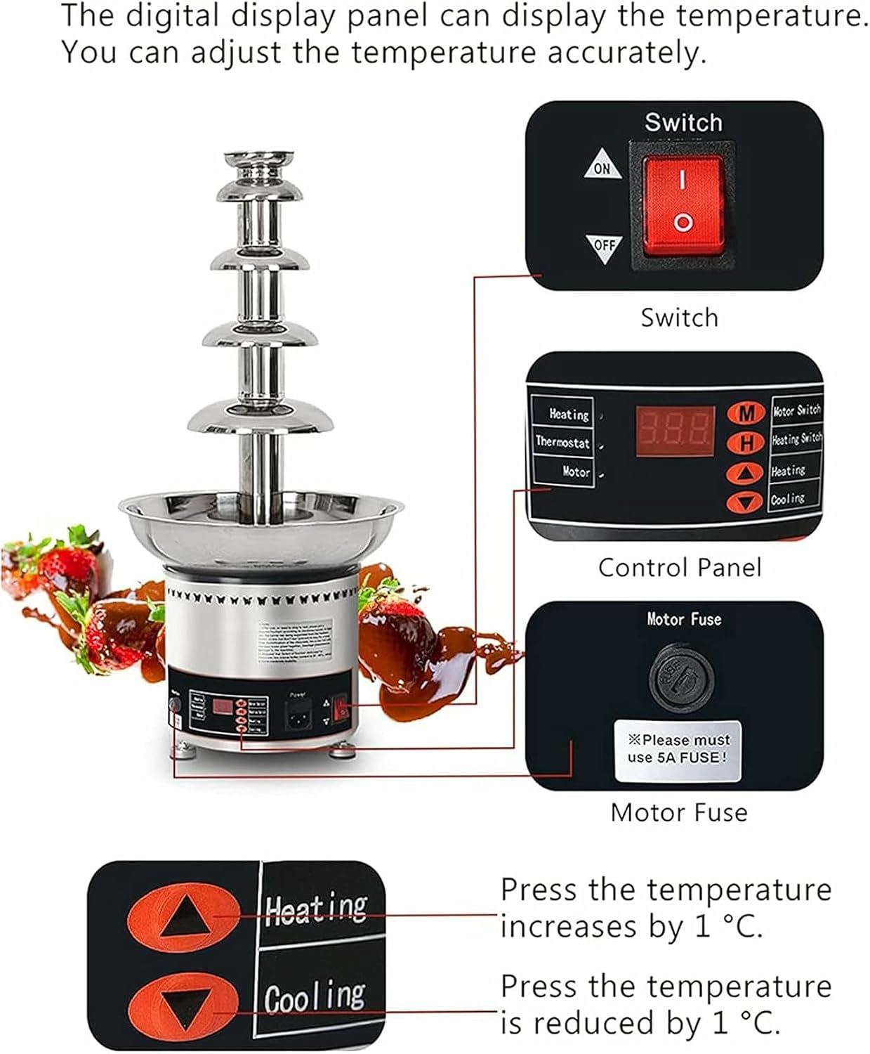 Chocolate Fountain Machine, Electric Chocolate Melting Fountain, Multi-Function Chocolate Hot Pot Fountain Machine, Suitable for Party (5Tier)